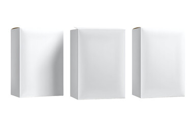 Three blank white cardboard boxes, side view