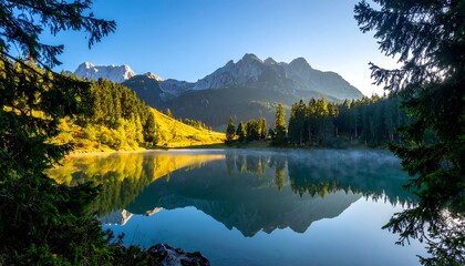 Obraz premium Serene mountain lake at dawn (6)