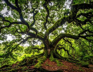 Naklejka premium Lush canopy of a massive ancient tree