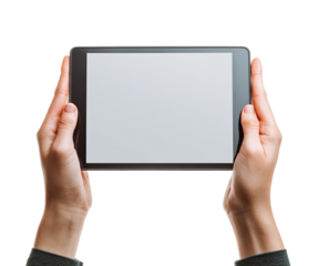 Hands holding a blank tablet