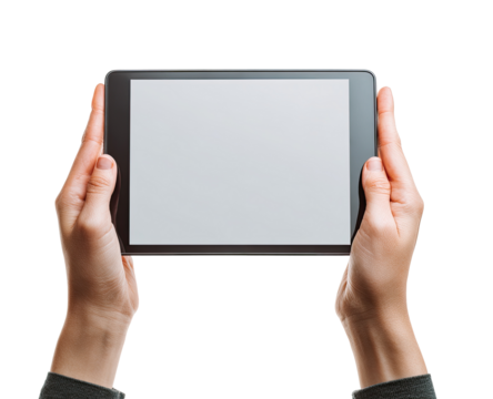 Hands holding a blank tablet