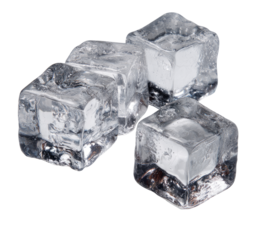 Close-up of three ice cubes, clear and square, stacked and slightly overlapping