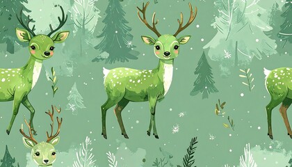 Cute green deer in a winter forest
