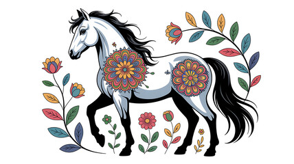 Horse with Swirling Mandala Flowers Decorative