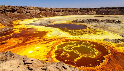 Colorful mineral pools in a crater