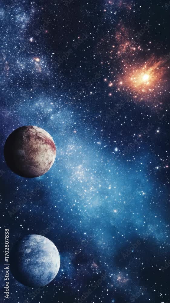 Wall mural artistic representation of a cosmic scene with imaginary planets in a star-filled galaxy.