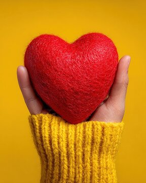 Hand holding a red heart representing World Health Day, health care, mental health, insurance, charity donation, CSR responsibility, and self-love themes.