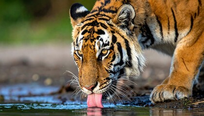 Tiger drinking from a puddle