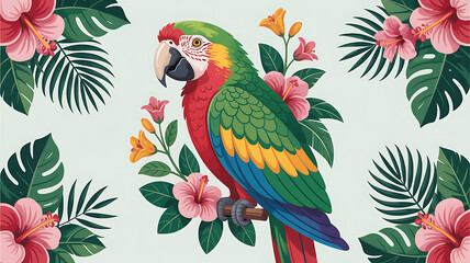 Parrot with Tropical Floral Mandalas Vector