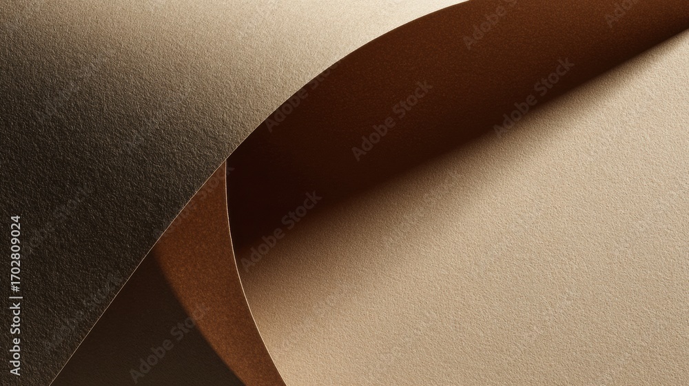 Poster abstract view of tan and brown textured paper showing folding lines and soft shadows for design purp