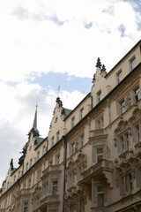 Facade of a historic building. Cultural heritage and architectural detail in an urban environment. 