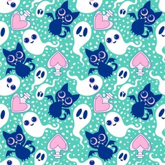 Halloween animals seamless cats pattern for wrapping paper and fabrics and linens and kids clothes print