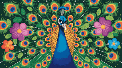 Peacock with Psychedelic Floral Patterns Decorative