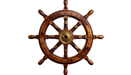 Wooden ship's wheel, isolated on white