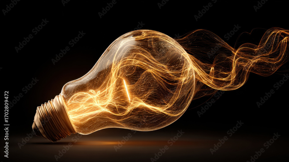 Aufkleber glowing light bulb with swirling electric energy, symbolizing innovation and creativity. intricate p