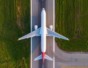 Airplane on runway, aerial view