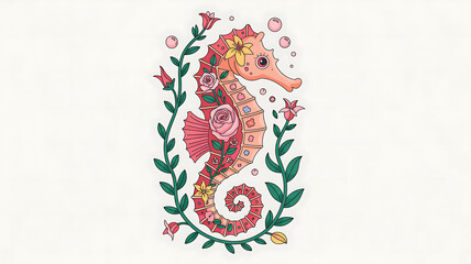 Seahorse with Floral Mandalas Decorative Vector