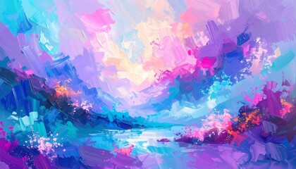 Fototapeta premium Colorful Abstract Landscape Painting with Dreamy Sky