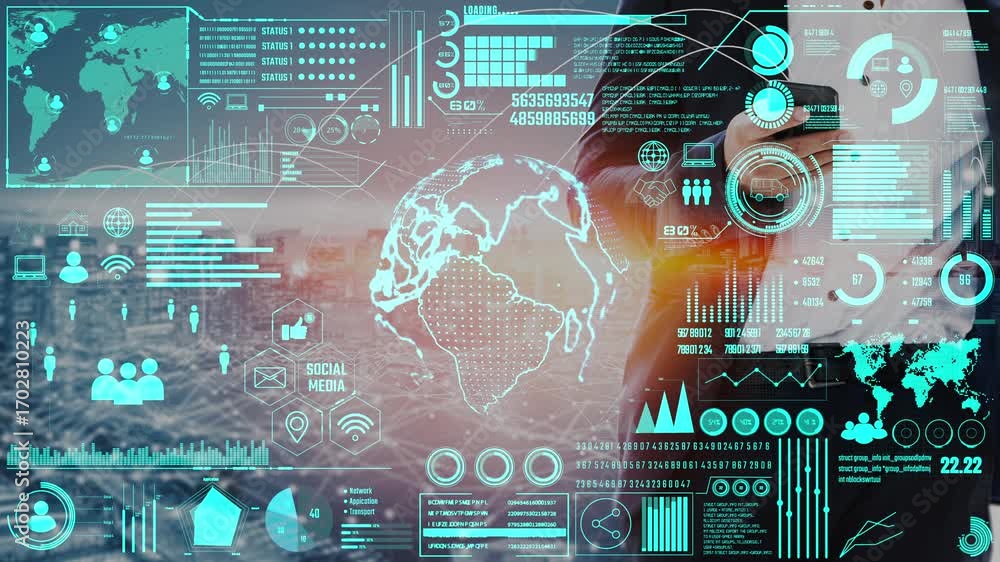 Poster data center monitoring dashboard visualize network performance, connection status, usage rate, and t