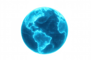 Rotating holographic planet earth with a transparent background, focusing on the american continents