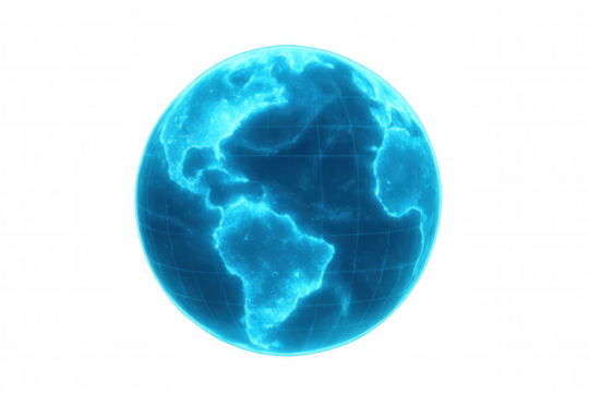 Rotating holographic planet earth with a transparent background, focusing on the american continents