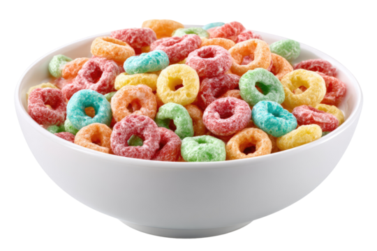 Colorful cereal rings in a white bowl (6)