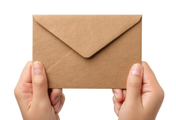 Fototapeta premium Hands holding a light brown kraft paper envelope