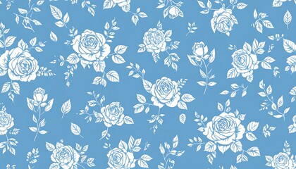 Floral pattern of white roses on light blue