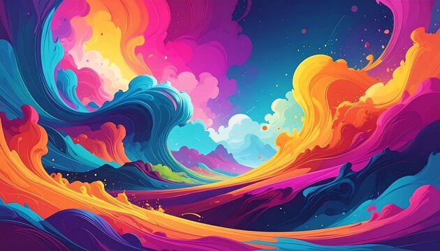 Abstract colorful landscape with swirling clouds