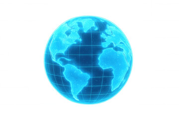 Obraz premium Rotating blue planet earth with grid on transparent background, representing global communication and technology