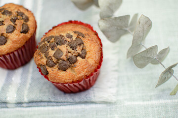 Plano superior a detalle de dos panes de vainilla con chispas de chocolate