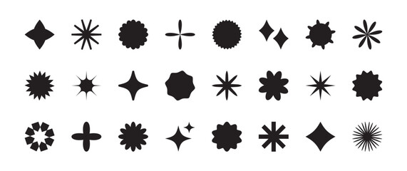 Star shape icon, badge star, sticker starburst. Sale price tag, retro glitter light symbol, abstract shiny element. Sparkle sticker, burst sun label isolated on white background. Vector illustration