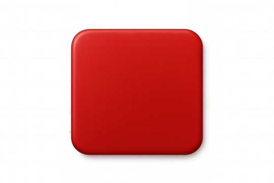Red rounded square button with transparent background, perfect for web design and app interfaces