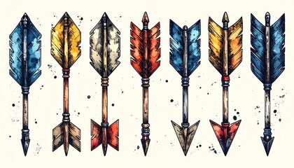 Hand-drawn set of colorful arrows