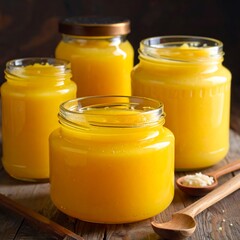 Glowing yellow jars of creamy substance
