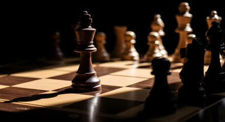 Chess Pieces on Dramatic Board