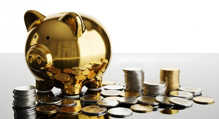 Golden Piggy Bank with Coins