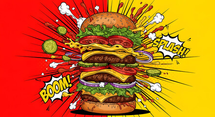 Pop Art Burger Explosion