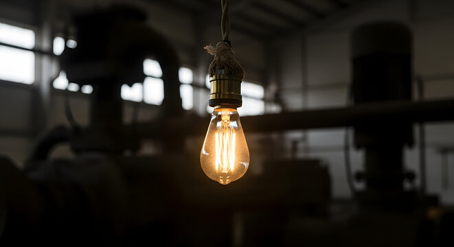 Hanging Lightbulb in Industrial Room