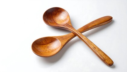 Two crossed wooden spoons on white background
