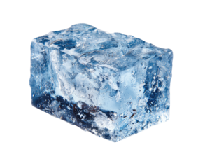 A single, rectangular ice cube, translucent and light blue, with visible internal structure
