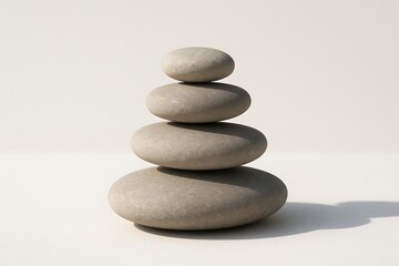 Zen stones stacked in balance on a white background, isolated on white background