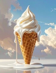 Melted ice cream cone against a sky