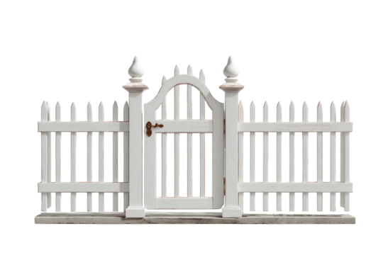 White picket fence with arched gate