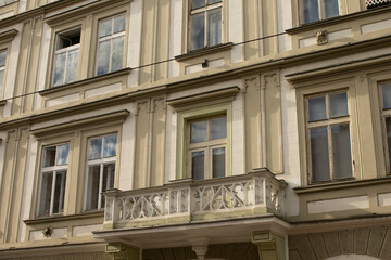 Facade of a historic building. Cultural heritage and architectural detail in an urban environment. 