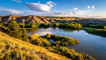 Fototapeta premium Scenic river valley at sunset (1)