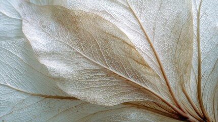 Delicate, translucent leaves display intricate vein patterns, capturing the ethereal beauty of nature. The soft tones highlight their fragile structure and organic forms, evoking tranquility.