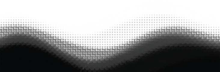 Fototapeta premium Abstract digital art with a wavy pattern composed of tiny dots and text in shades of gray and white