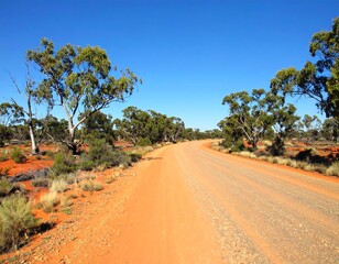 Outback road under a vibrant blue sky