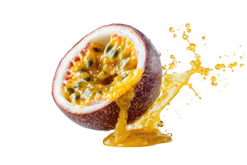 Passion fruit half, juice splash
